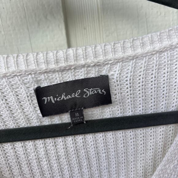 Michael Stars White Cotton Knit Sweater Medium V Neck Long Sleeve Pullover - Picture 4 of 7